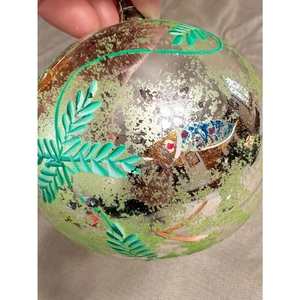 Vintage Glass Ornaments Set 2 Hand Painted Fish Mercury Style approx 4” diameter